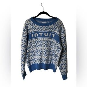 Intuit Blue and White Ugly Christmas Sweater Size L